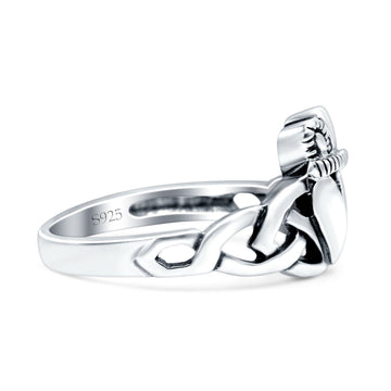 Celtic Knot Heart Oxidized Band Solid 925 Sterling Silver Thumb Ring (11mm)